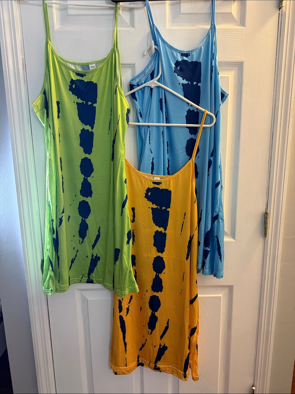 Tie-Dye 3pk Slip Dress in Lime, Blue, and Mustard - Lightweight Spaghetti Strap